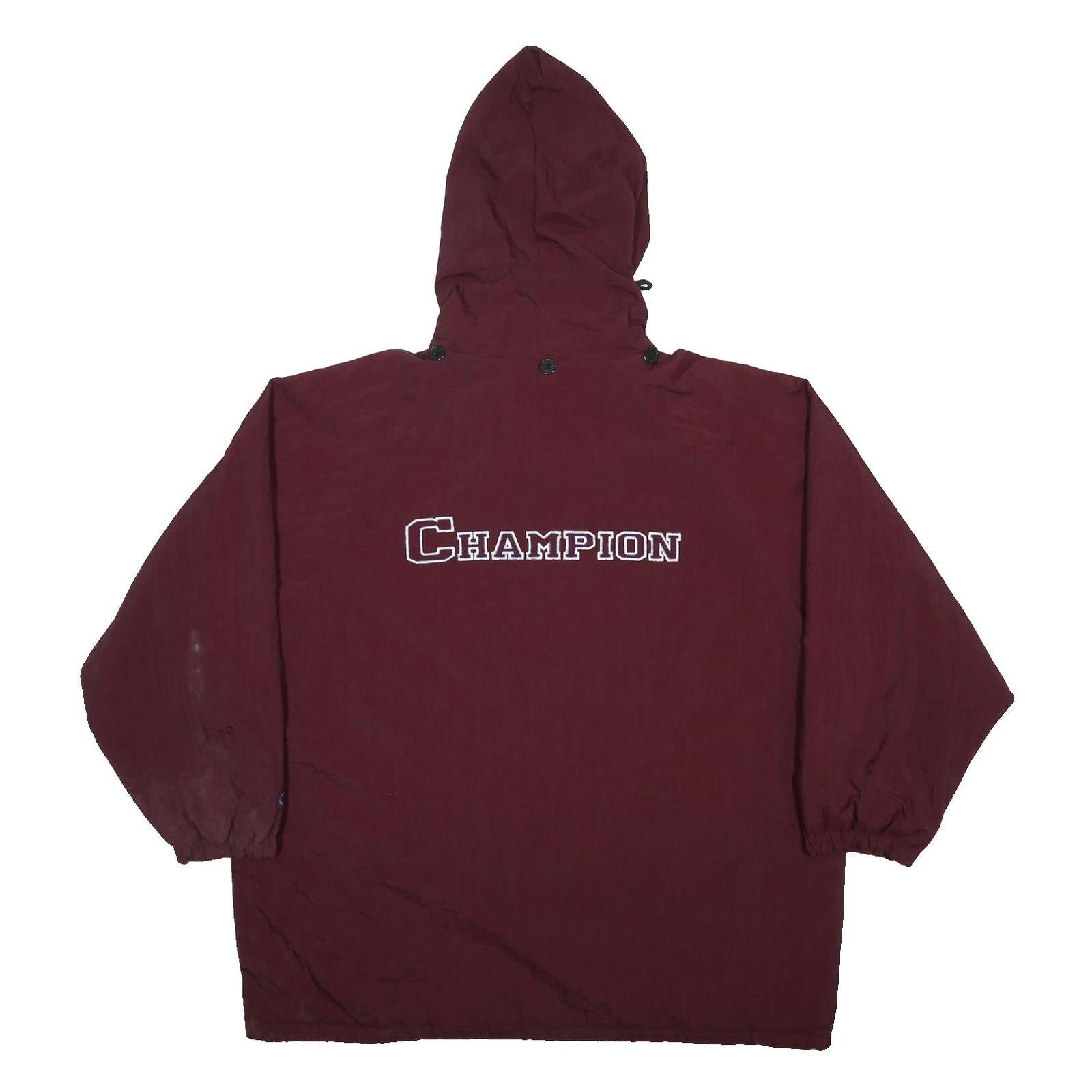 CHAMPION Mens Maroon Zip Hooded Nylon Jacket XL Casual Sportswear Outerwear