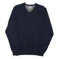 M&S Mens Navy Plain V-Neck Regular Fit Basic Knit Jumper Cotton Blend M