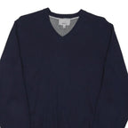 M&S Mens Navy Plain V-Neck Regular Fit Basic Knit Jumper Cotton Blend M