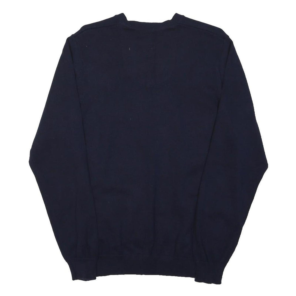 M&S Mens Navy Plain V-Neck Regular Fit Basic Knit Jumper Cotton Blend M