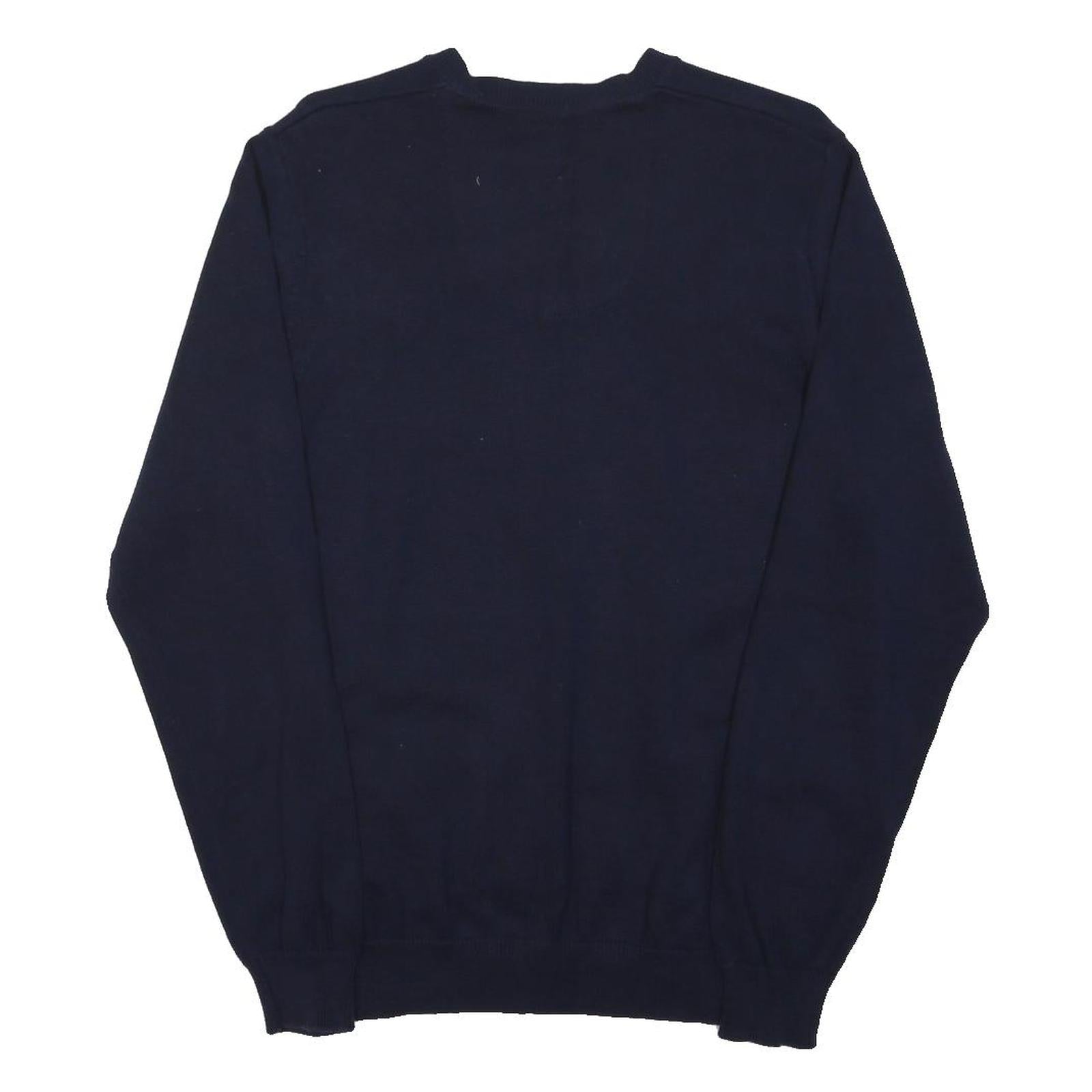 M&S Mens Navy Plain V-Neck Regular Fit Basic Knit Jumper Cotton Blend M