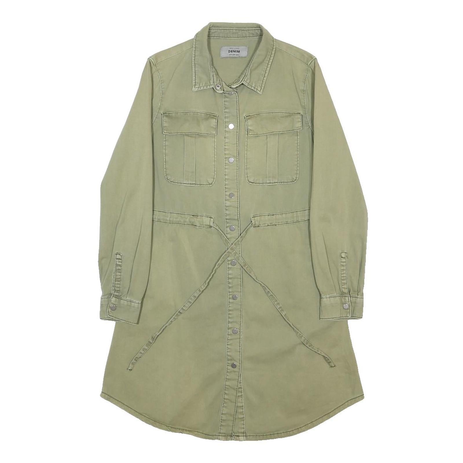 NEW LOOK Womens Green Day Cotton Shirt Sleeve Shirt Dress UK 10 Casual Relaxed