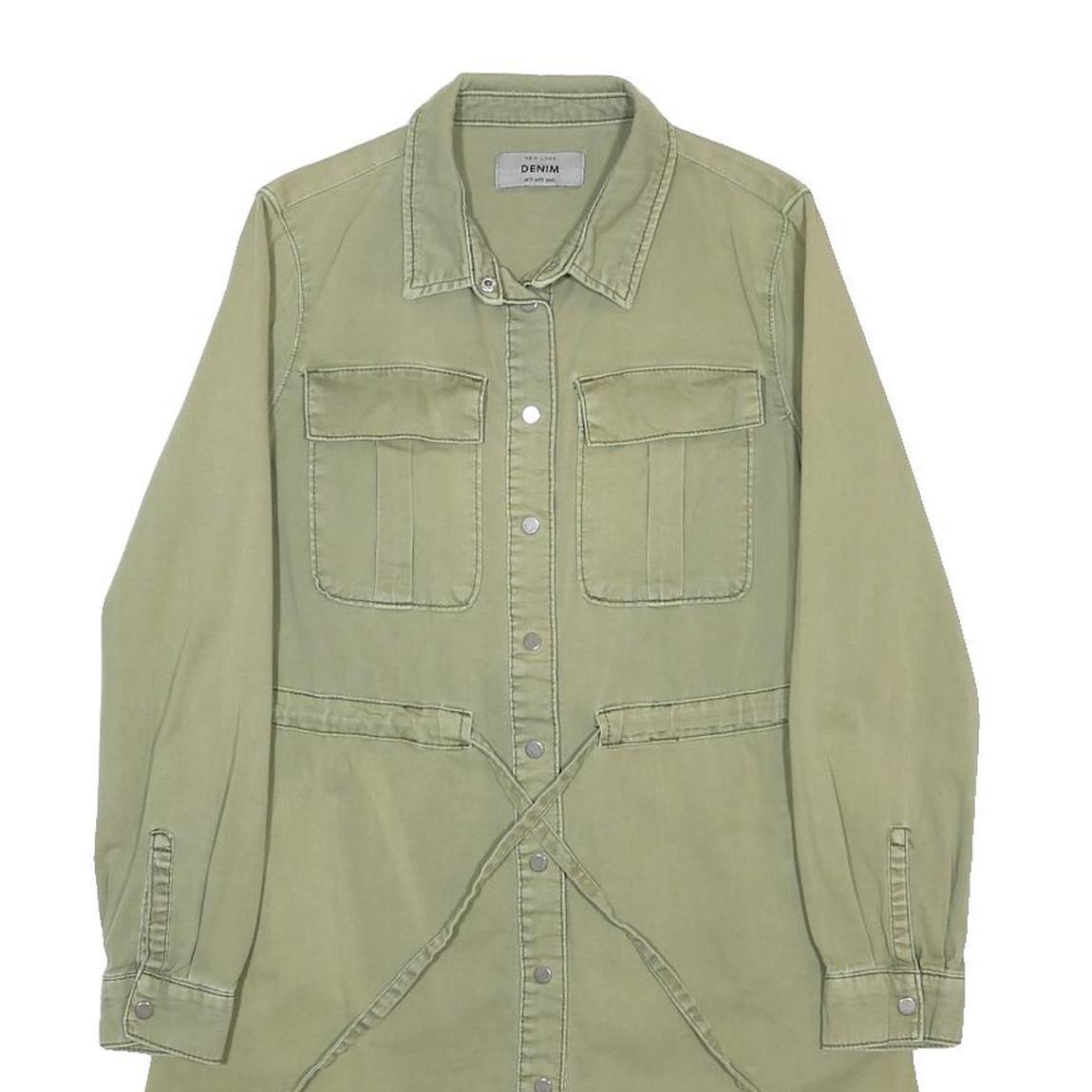 NEW LOOK Womens Green Day Cotton Shirt Sleeve Shirt Dress UK 10 Casual Relaxed