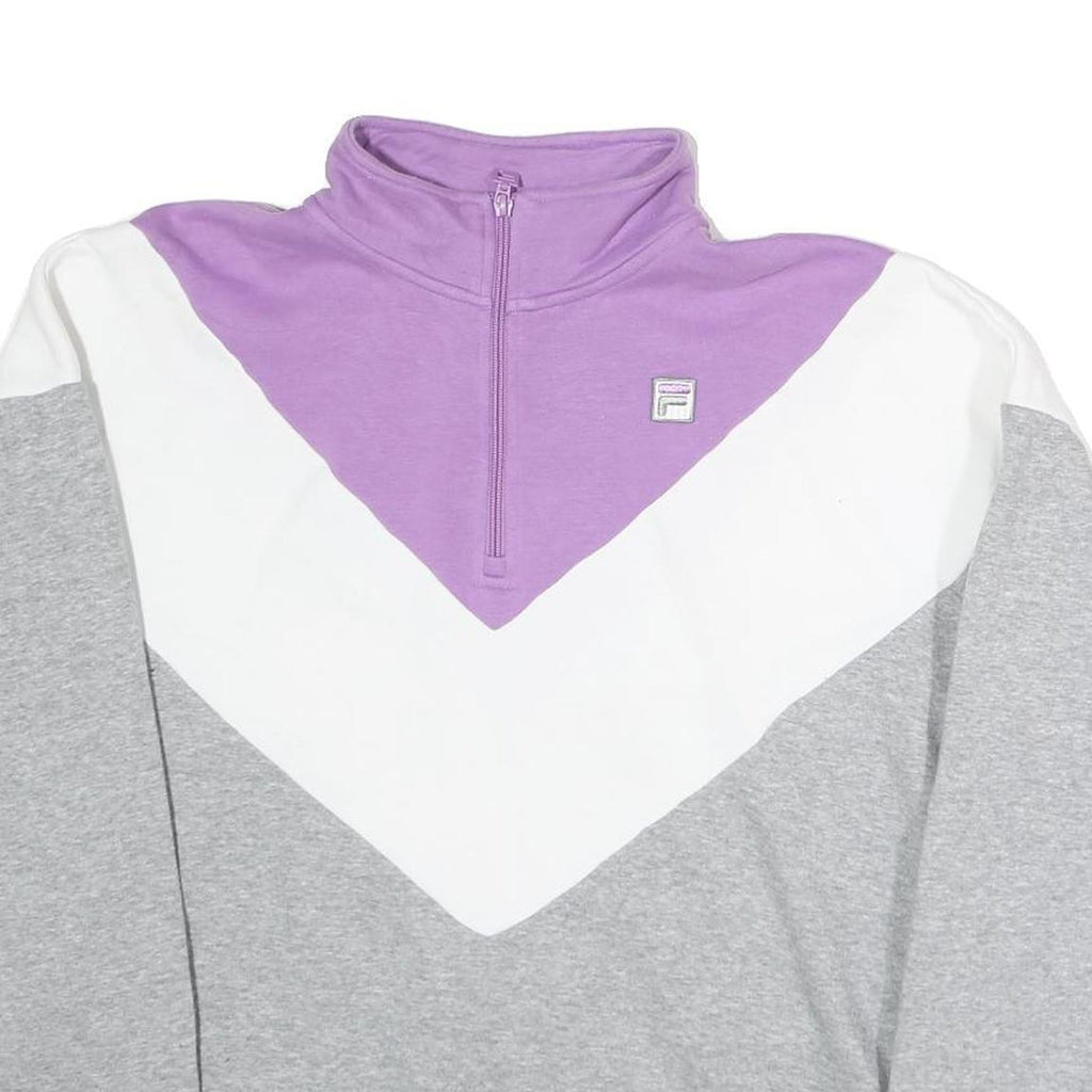 FILA Mens Purple & White & Grey Half Zip XL Colourblock Cotton Sweatshirt