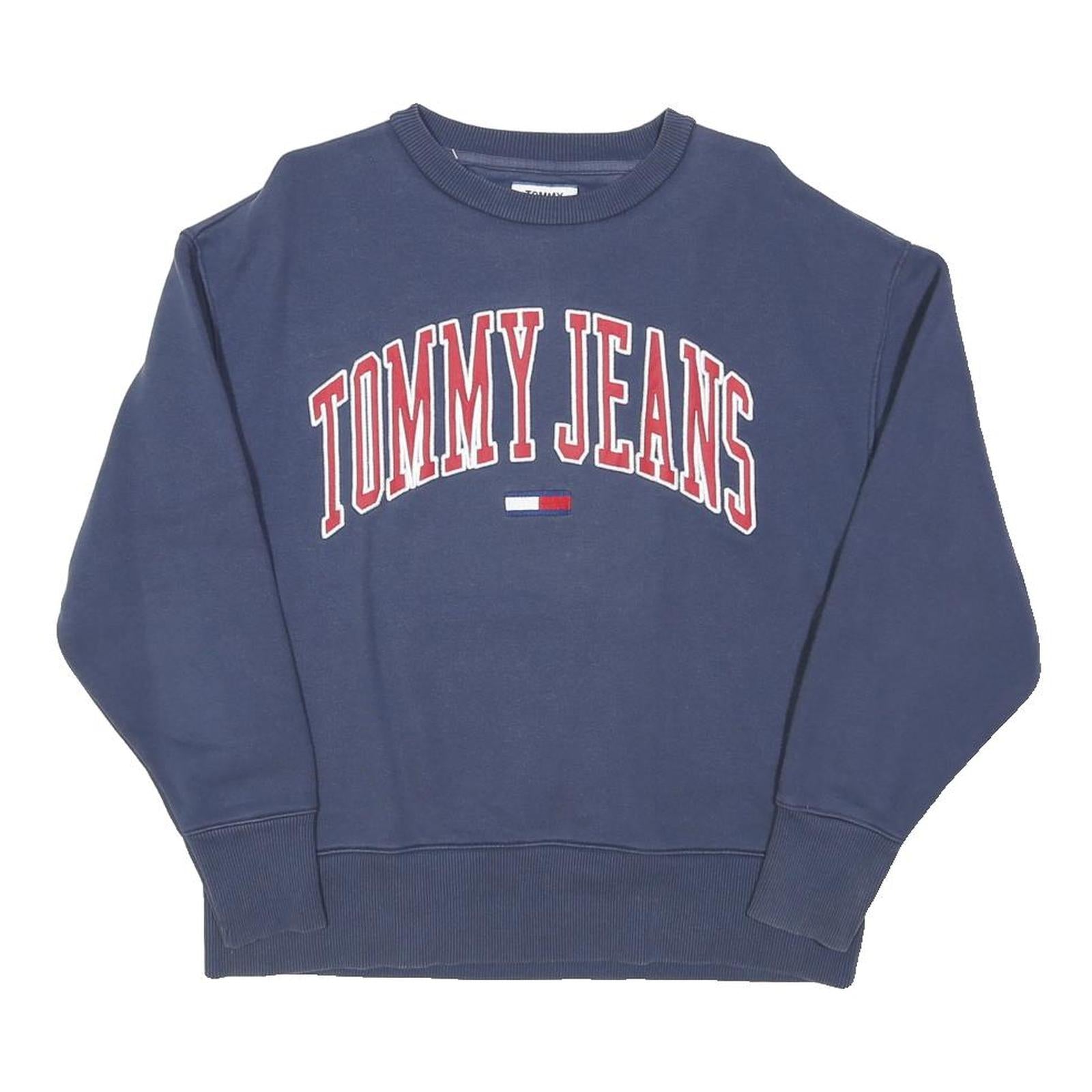 TOMMY JEANS Womens Blue Crew Neck S Cotton Blend Sweatshirt Pullover