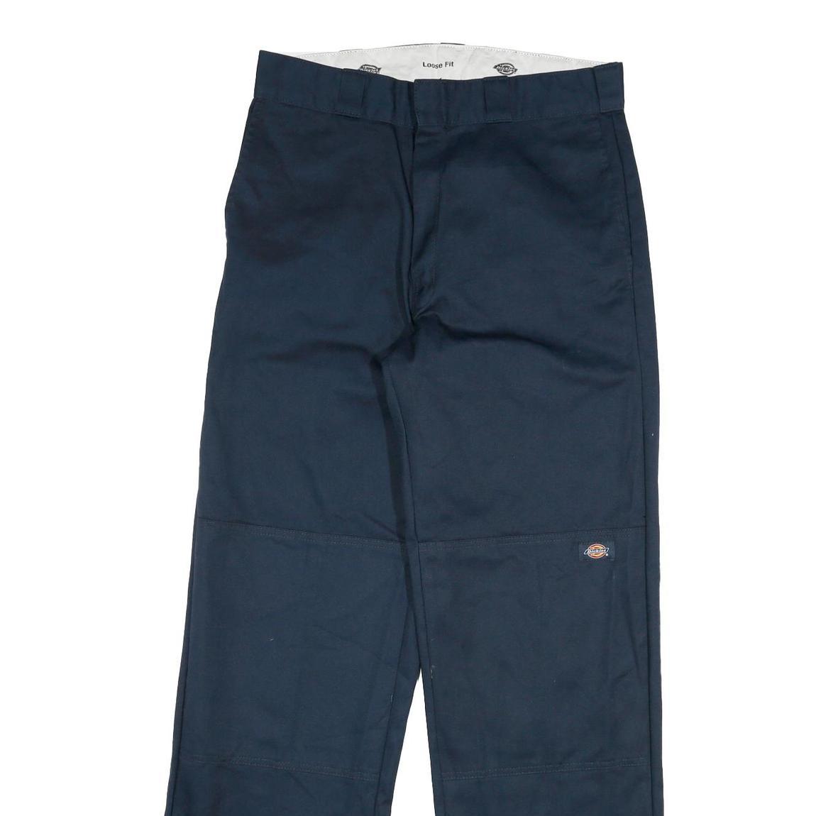 DICKIES Mens Cotton Blend Navy Loose Fit Straight Leg Trousers W32 L33 Workwear