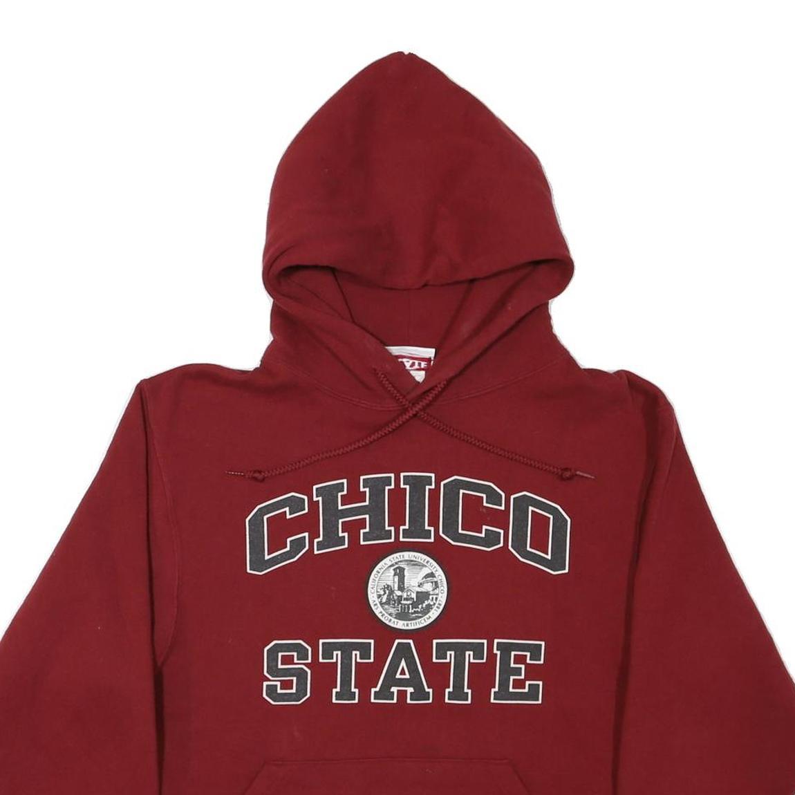 CHICO STATE Mens Maroon Hoodie M College Logo Cotton Blend Pullover