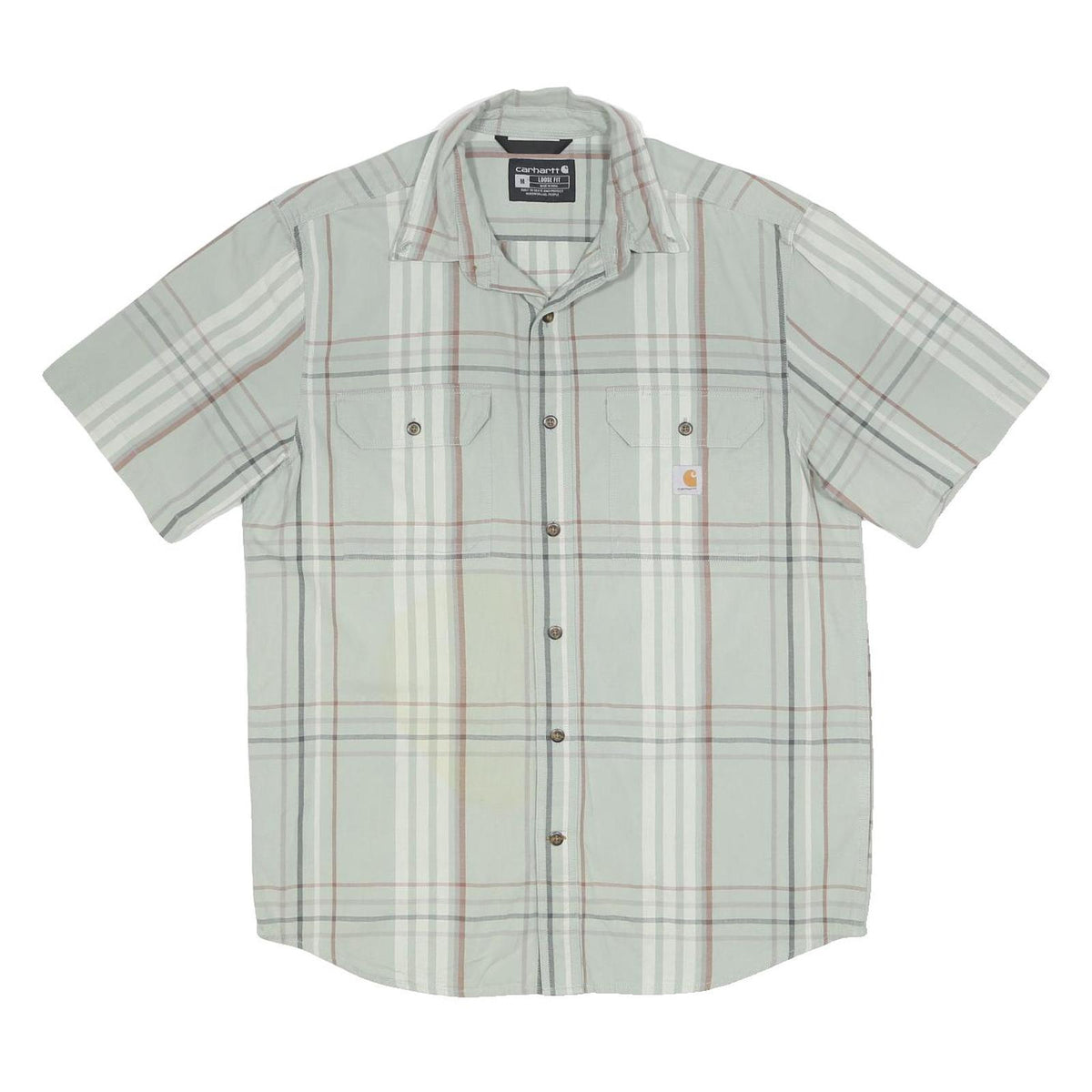 CARHARTT Mens Grey & Brown Plaid Shirt M Cotton Casual Short Sleeve Workwear