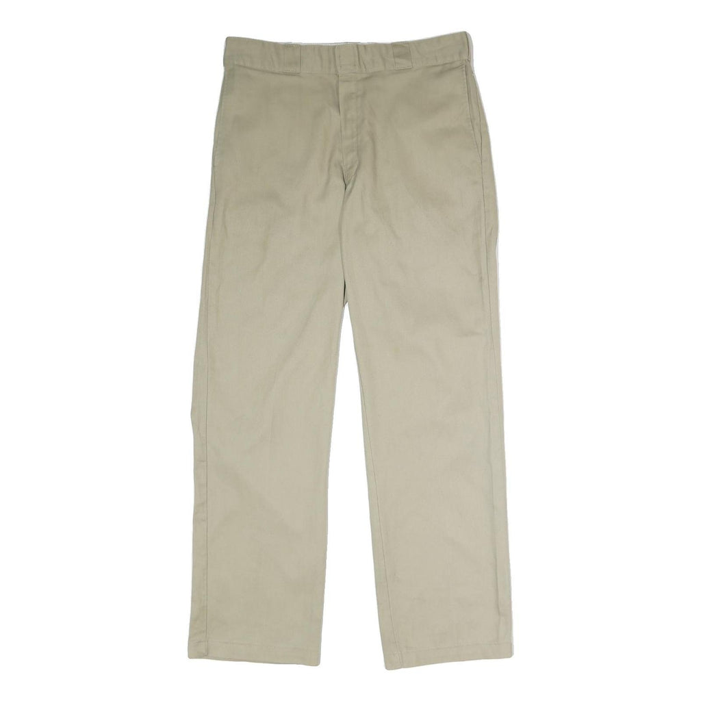 DICKIES Mens Regular Fit Beige Polyester Blend Zip Trousers W34 L32 Workwear