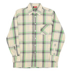 BARBADOS Mens Cream & Green Check Shirt L Cotton Blend Casual Long Sleeve