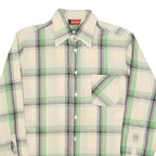 BARBADOS Mens Cream & Green Check Shirt L Cotton Blend Casual Long Sleeve