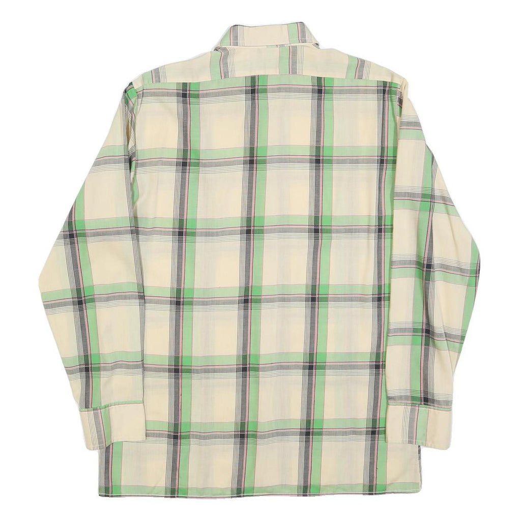 BARBADOS Mens Cream & Green Check Shirt L Cotton Blend Casual Long Sleeve