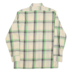 BARBADOS Mens Cream & Green Check Shirt L Cotton Blend Casual Long Sleeve