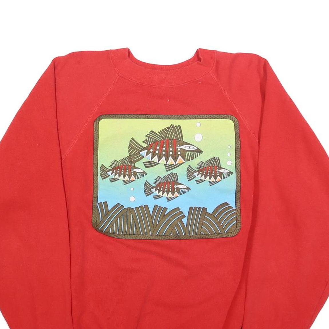 HANES Womens Red Fish Graphic Crew Neck XL Cotton Sweatshirt Casual Pullover