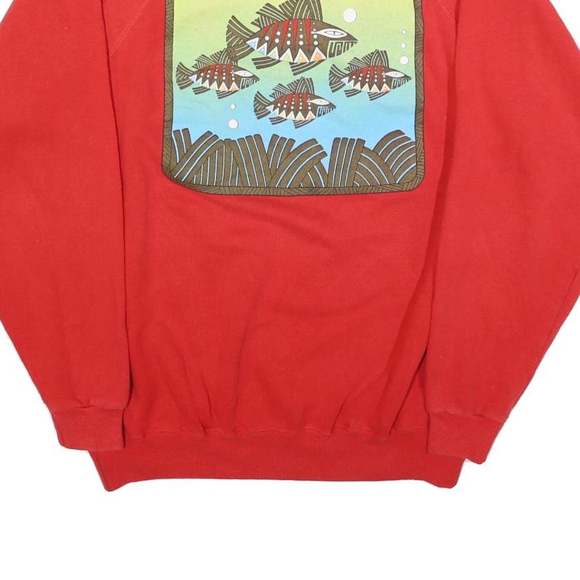 HANES Womens Red Fish Graphic Crew Neck XL Cotton Sweatshirt Casual Pullover