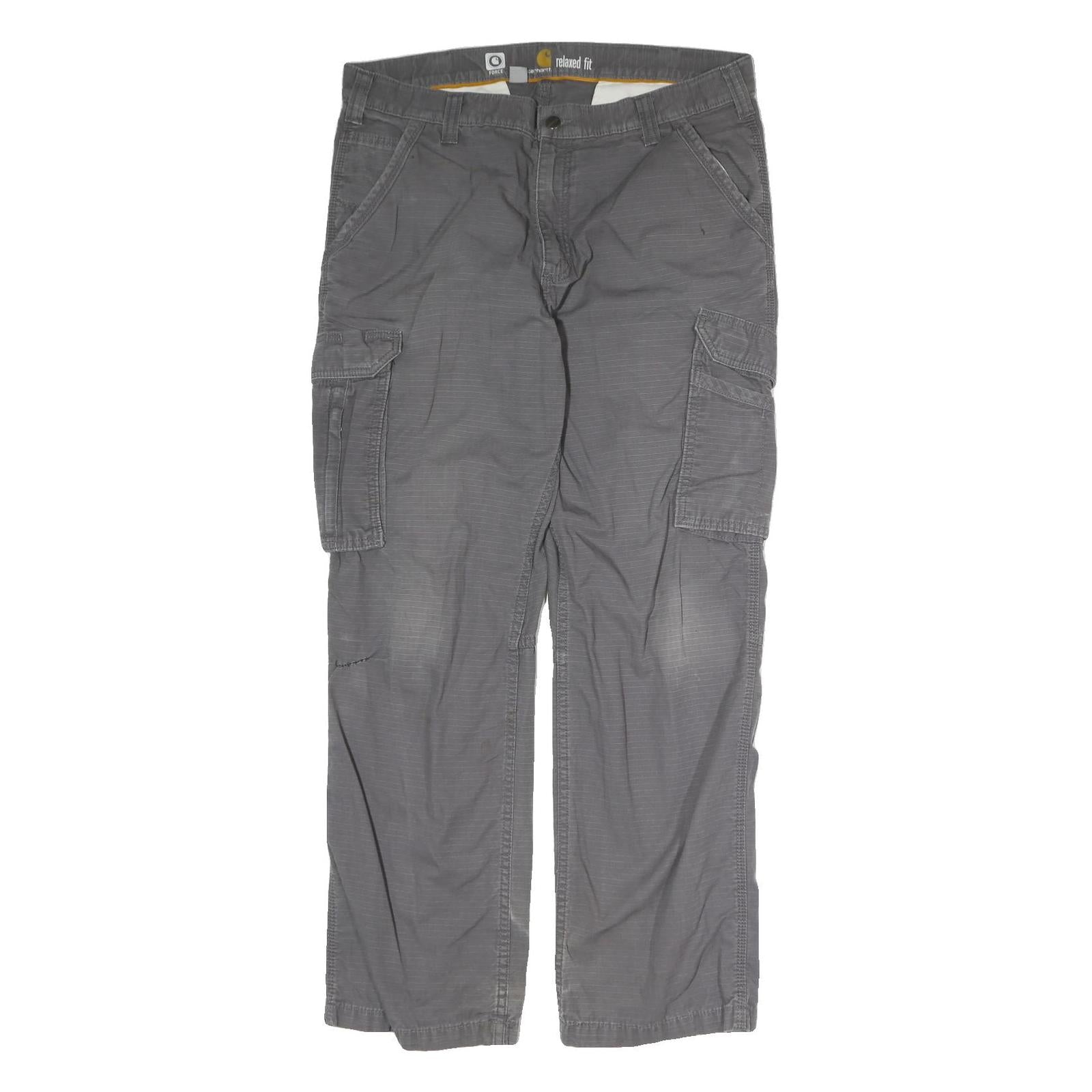 CARHARTT Mens Regular Grey Relaxed Fit Cargo Trousers W36 L32 Workwear Utility