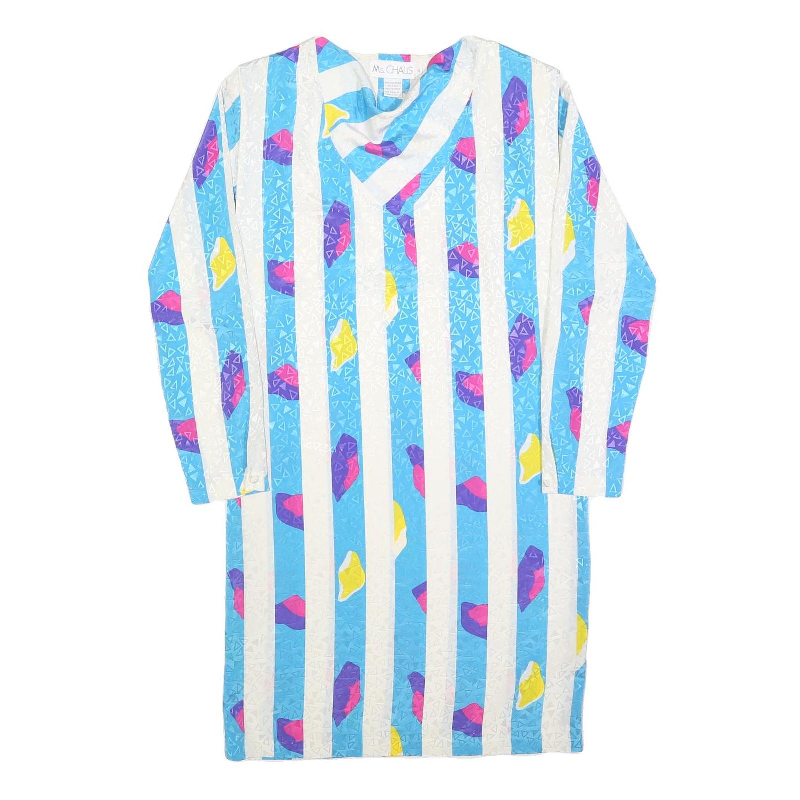 MS CHAUS Womens Blue & White Abstract Print Day Dress Polyester Size S