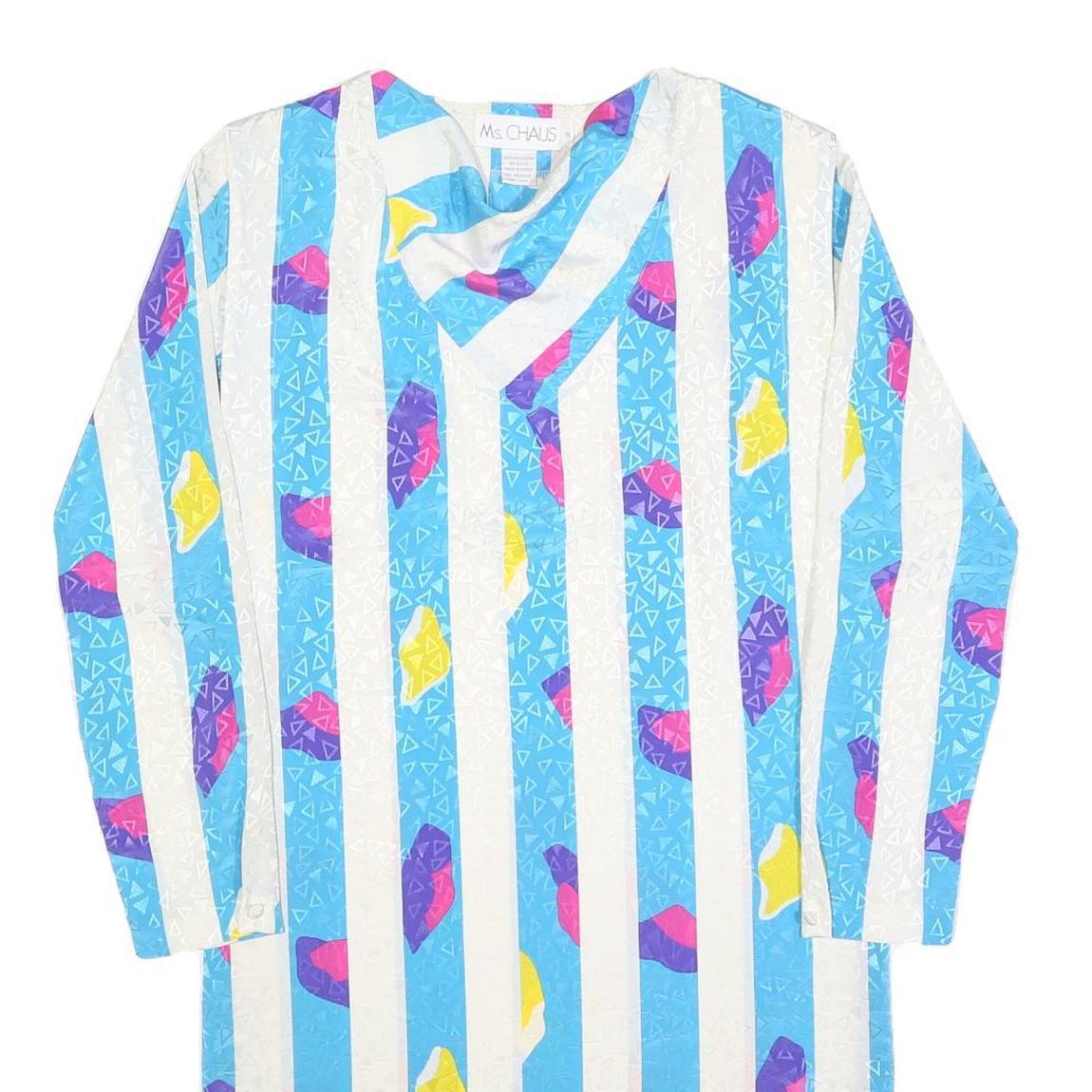 MS CHAUS Womens Blue & White Abstract Print Day Dress Polyester Size S