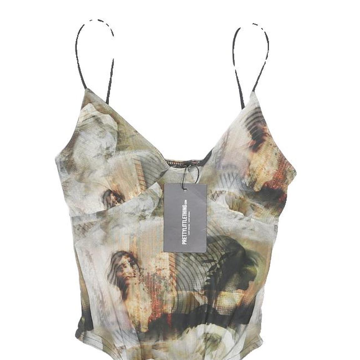 PRETTY LITTLE THING Womens Beige & Black Basic Sleeveless V-Neck Top UK 10