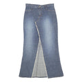 SCOTT Womens Blue Denim Cotton Blend Flare Maxi Skirt M Button Zip Pockets