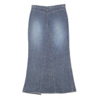 SCOTT Womens Blue Denim Cotton Blend Flare Maxi Skirt M Button Zip Pockets