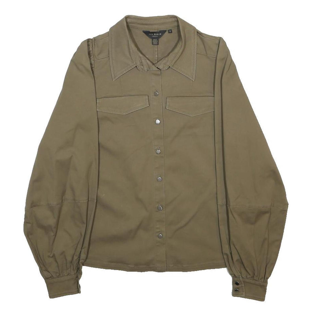 TED BAKER Womens Beige Cotton Blend Shirt Jacket S Plain Button Fastening Casual