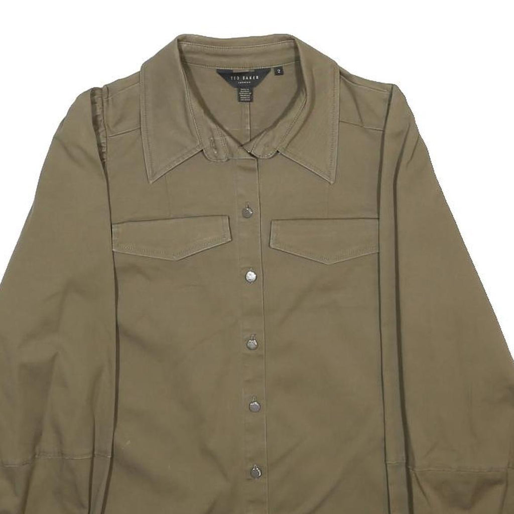 TED BAKER Womens Beige Cotton Blend Shirt Jacket S Plain Button Fastening Casual