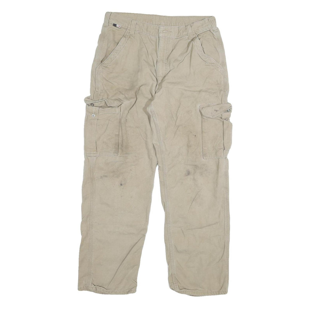 CARHARTT Mens Regular Beige Cargo Cotton Blend Trousers W36 L29 Workwear Zip