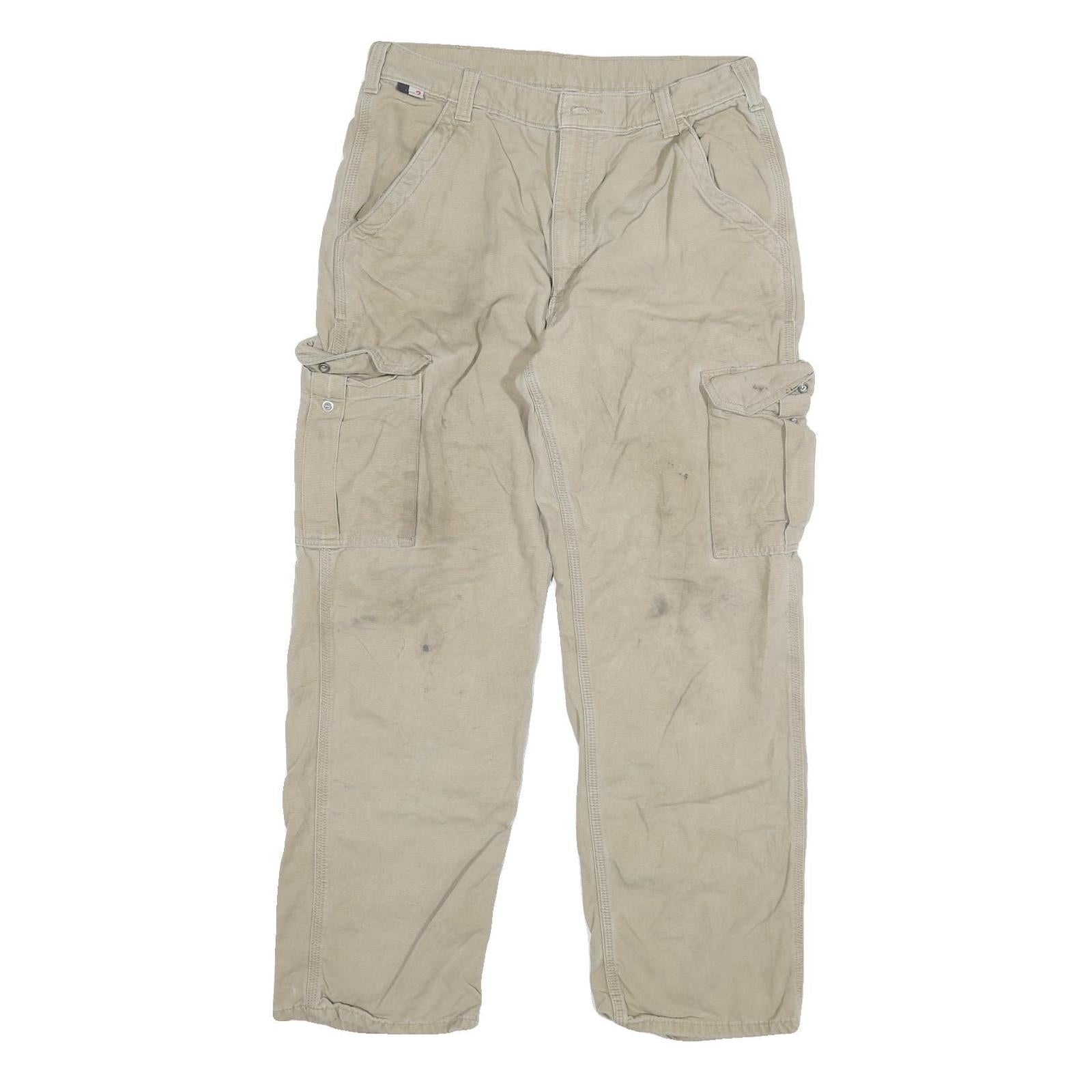 CARHARTT Mens Regular Beige Cargo Cotton Blend Trousers W36 L29 Workwear Zip