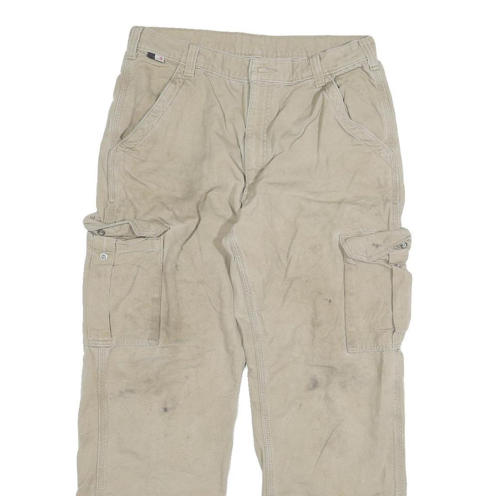 CARHARTT Mens Regular Beige Cargo Cotton Blend Trousers W36 L29 Workwear Zip
