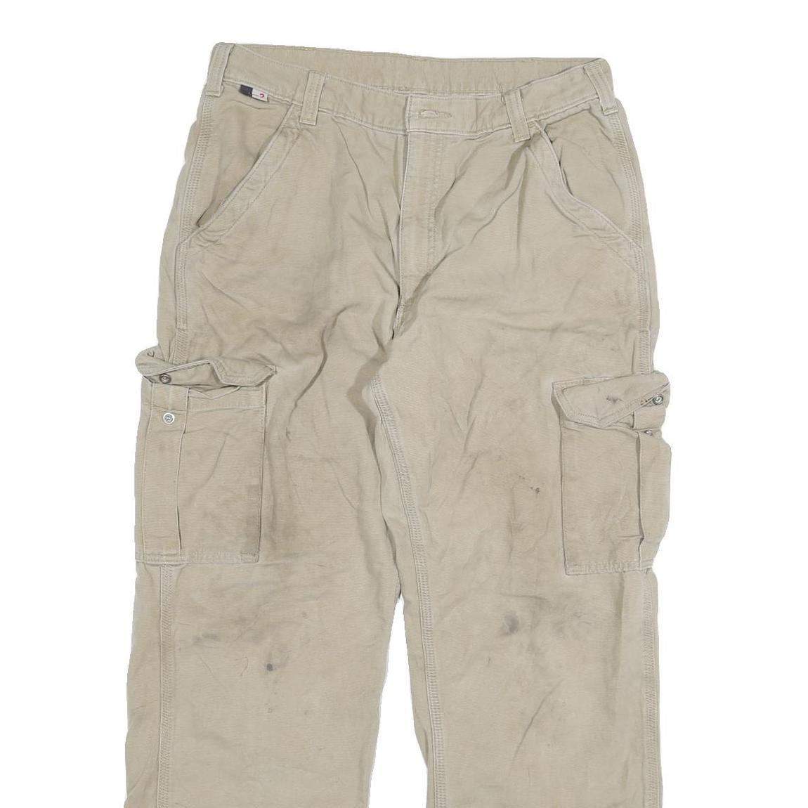CARHARTT Mens Regular Beige Cargo Cotton Blend Trousers W36 L29 Workwear Zip