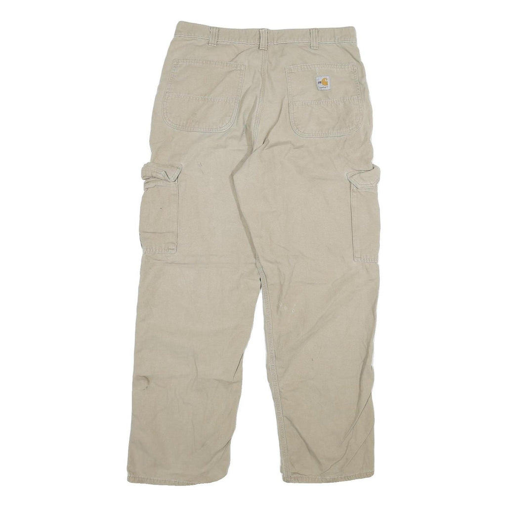 CARHARTT Mens Regular Beige Cargo Cotton Blend Trousers W36 L29 Workwear Zip