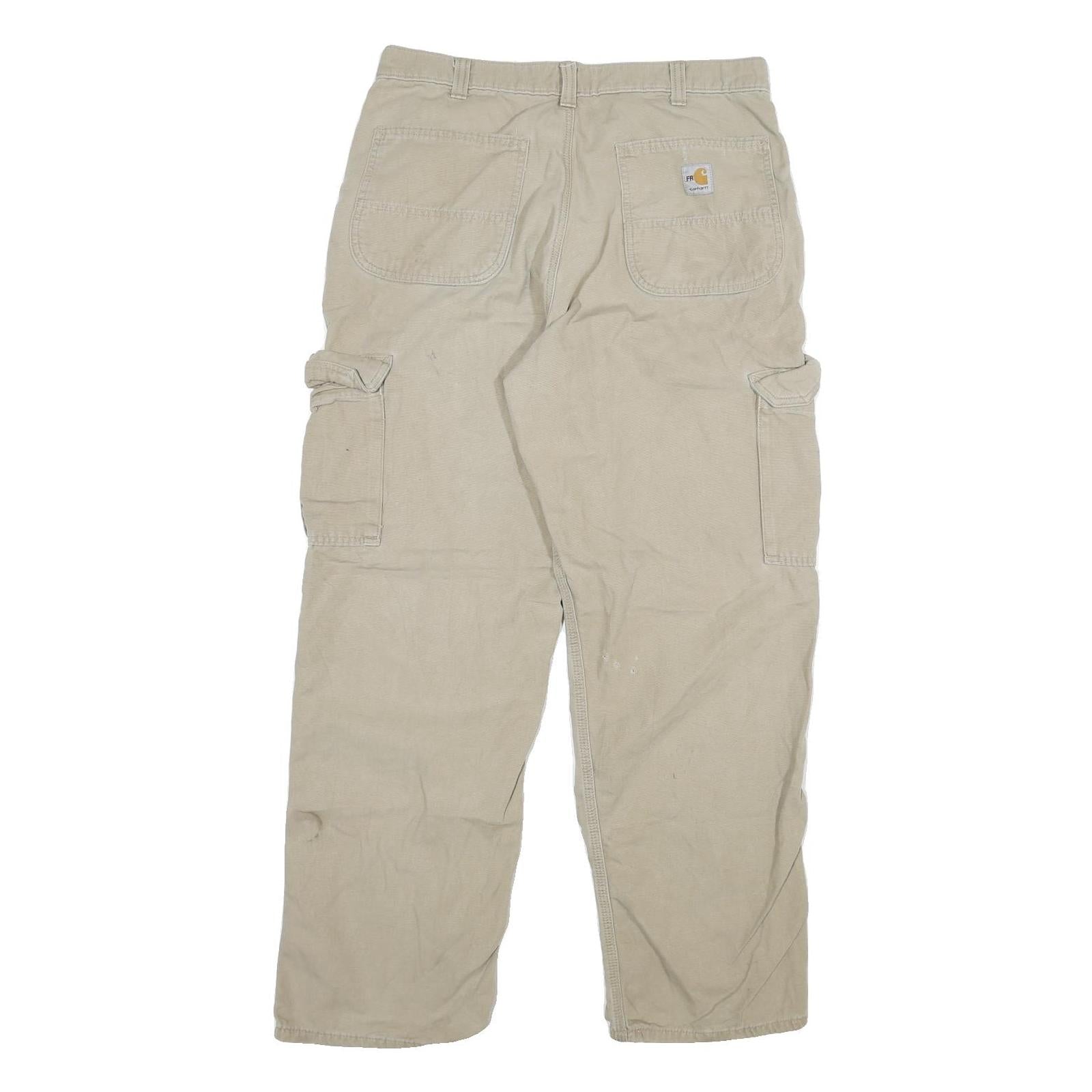 CARHARTT Mens Regular Beige Cargo Cotton Blend Trousers W36 L29 Workwear Zip