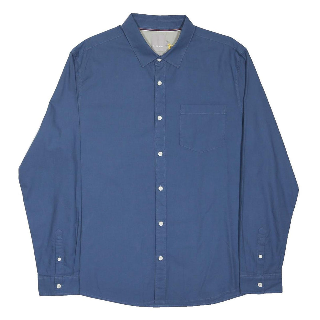A-FRAME Mens Blue Cotton Shirt XL Classic Button Down Pocket Casual