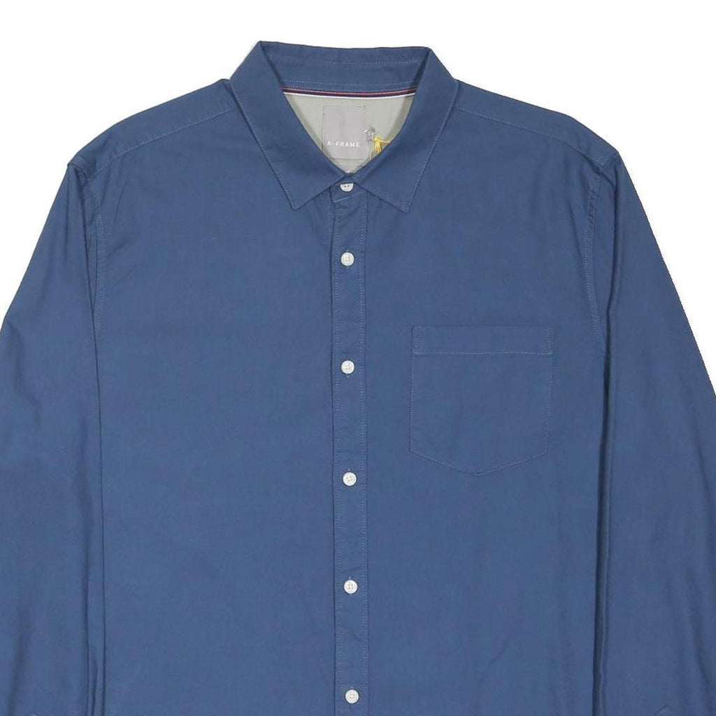 A-FRAME Mens Blue Cotton Shirt XL Classic Button Down Pocket Casual