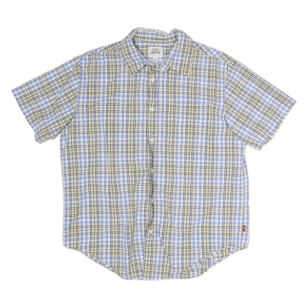 LEVI'S Mens Blue & Yellow Check Shirt L Cotton Summer Short Sleeve Casual