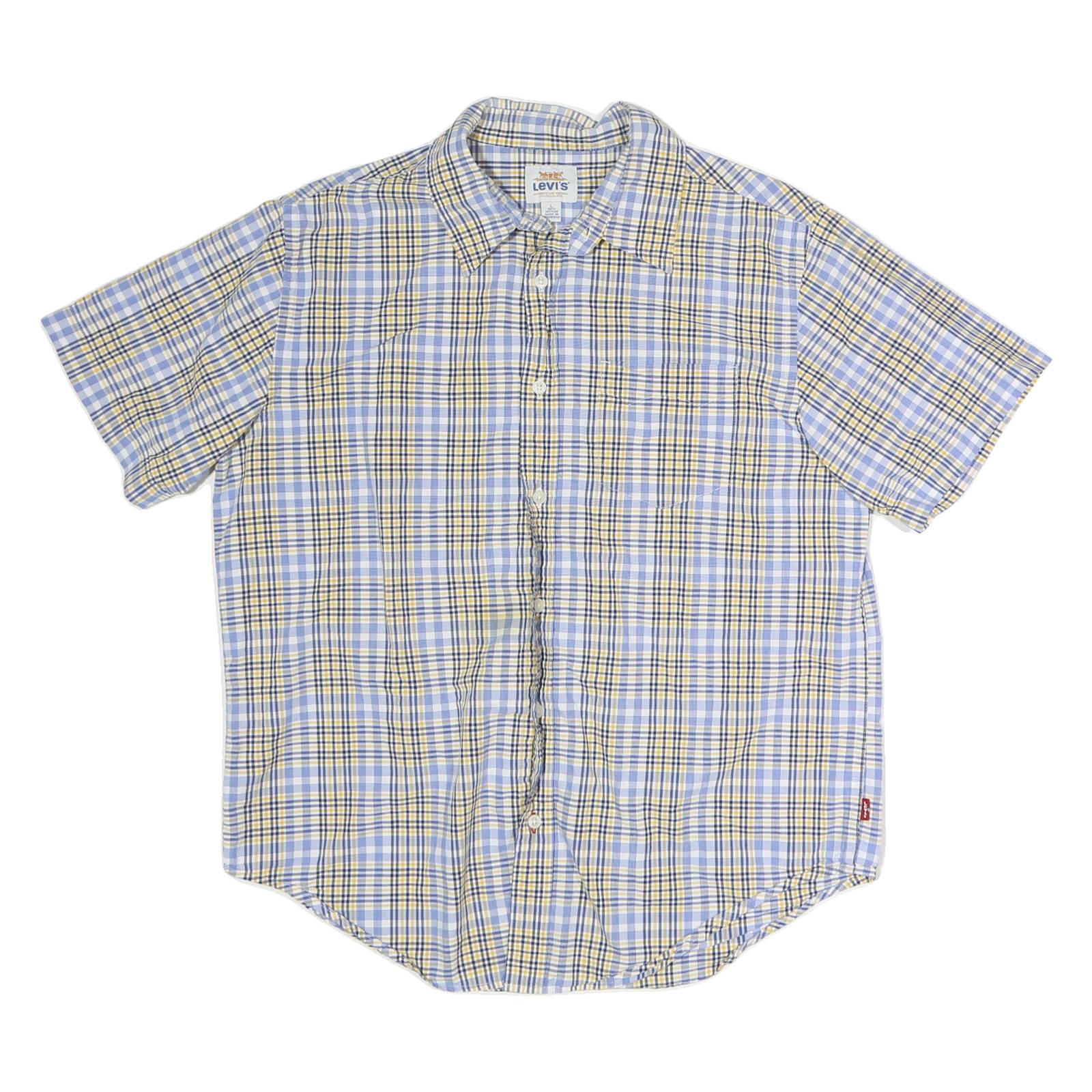 LEVI'S Mens Blue & Yellow Check Shirt L Cotton Summer Short Sleeve Casual