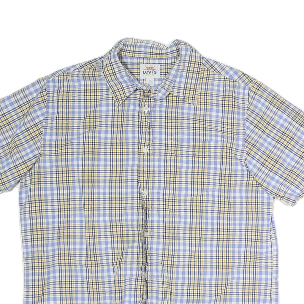 LEVI'S Mens Blue & Yellow Check Shirt L Cotton Summer Short Sleeve Casual