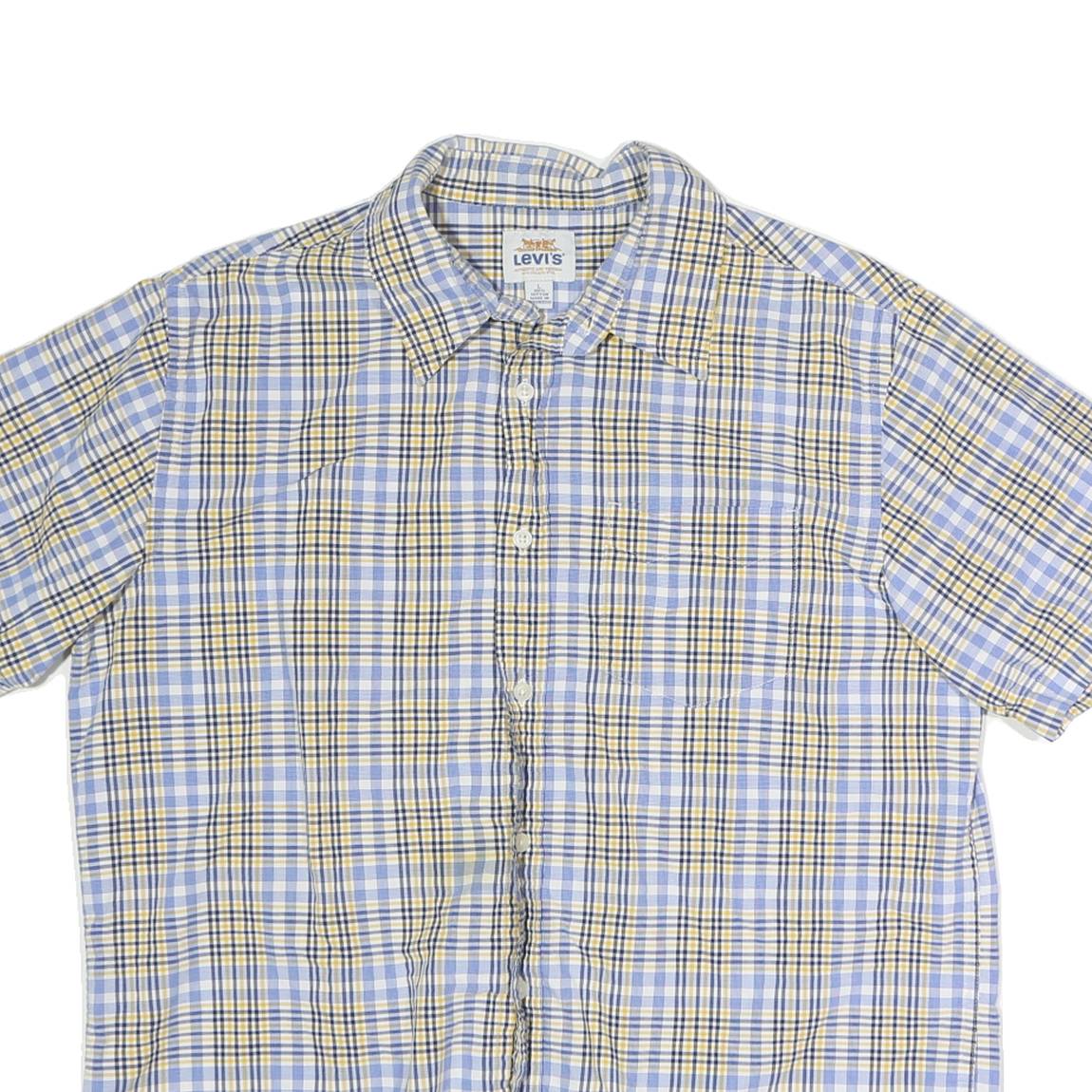 LEVI'S Mens Blue & Yellow Check Shirt L Cotton Summer Short Sleeve Casual