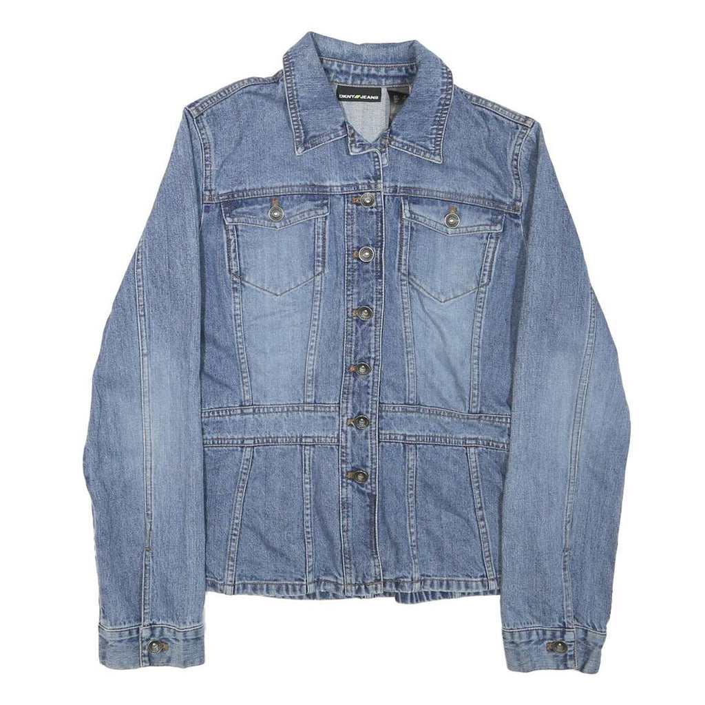 DKNY Womens Blue Denim Cotton Blend Button Jacket S Classic Fit Casual Outerwear