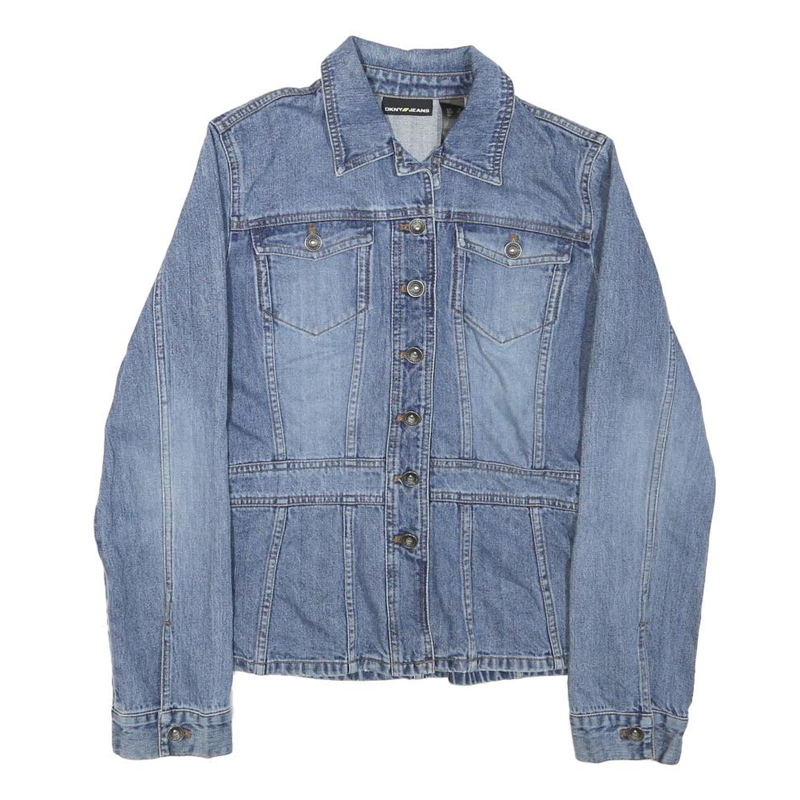 DKNY Womens Blue Denim Cotton Blend Button Jacket S Classic Fit Casual Outerwear