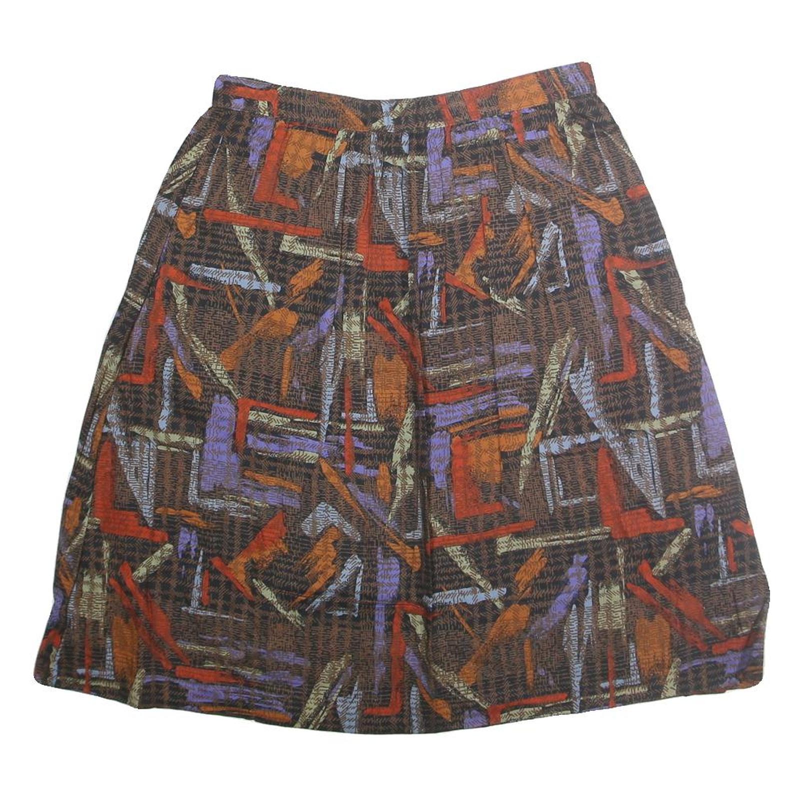 GREENWICH SQUARE Womens Brown Orange Purple Abstract Print A-Line Knee Length