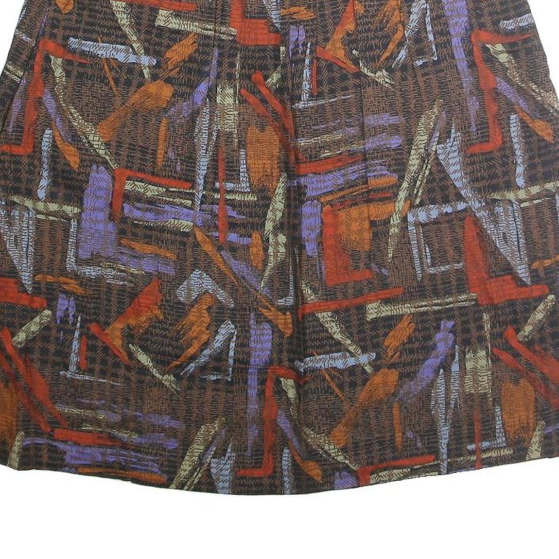 GREENWICH SQUARE Womens Brown Orange Purple Abstract Print A-Line Knee Length