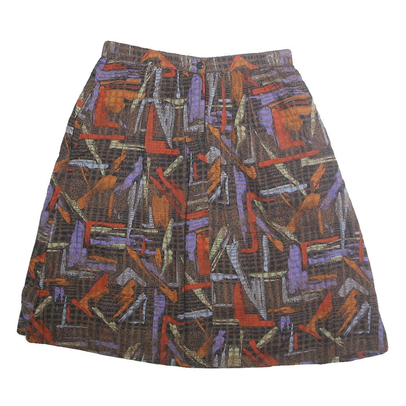 GREENWICH SQUARE Womens Brown Orange Purple Abstract Print A-Line Knee Length