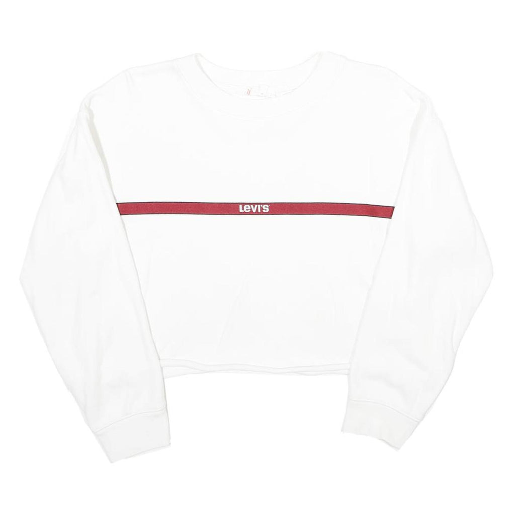 LEVI'S Womens White & Red Crew Neck XXS Cropped Cotton Sweatshirt