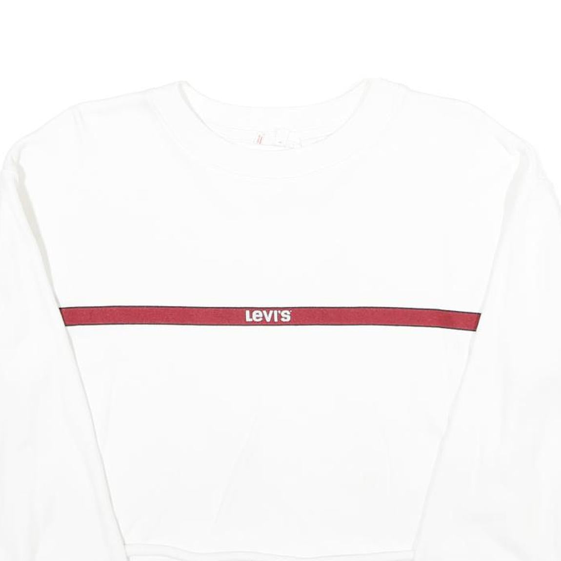 LEVI'S Womens White & Red Crew Neck XXS Cropped Cotton Sweatshirt
