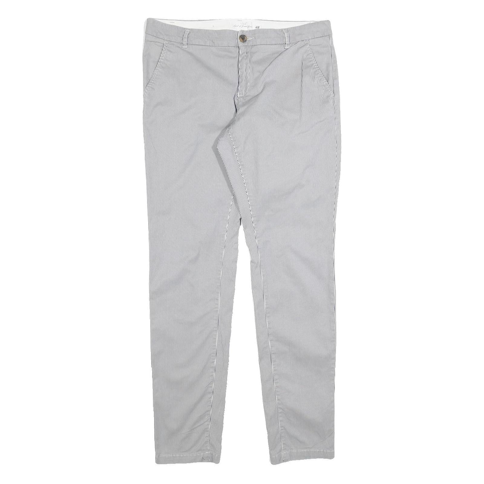 H&M Womens Cotton Blend Slim Blue & White Pinstripe Trousers W32 L32 Stylish