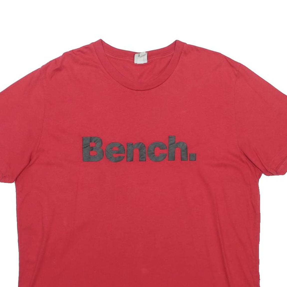 BENCH Mens Red T-Shirt XL Short Sleeve Crew Neck Cotton Blend Logo Graphic
