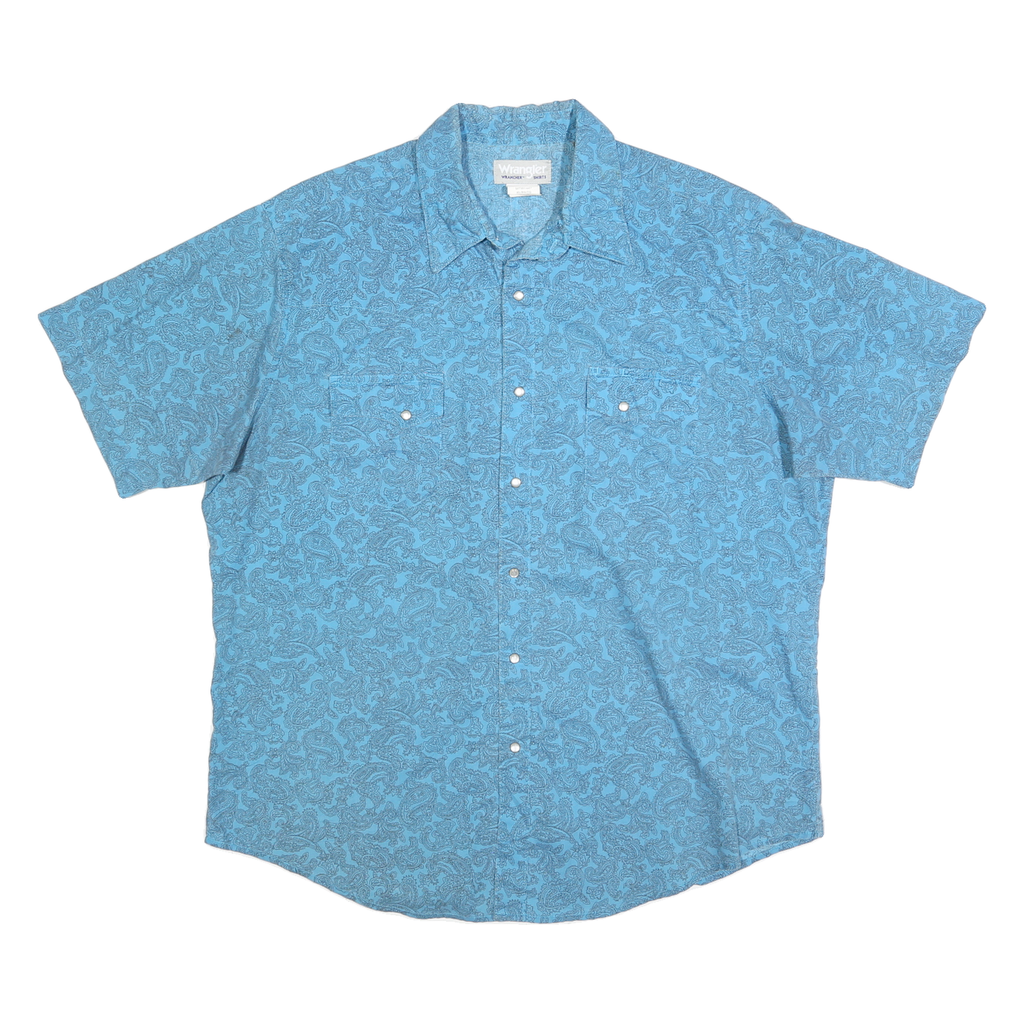 WRANGLER Mens Blue Paisley Print Shirt XL Cotton Blend Casual Short Sleeve