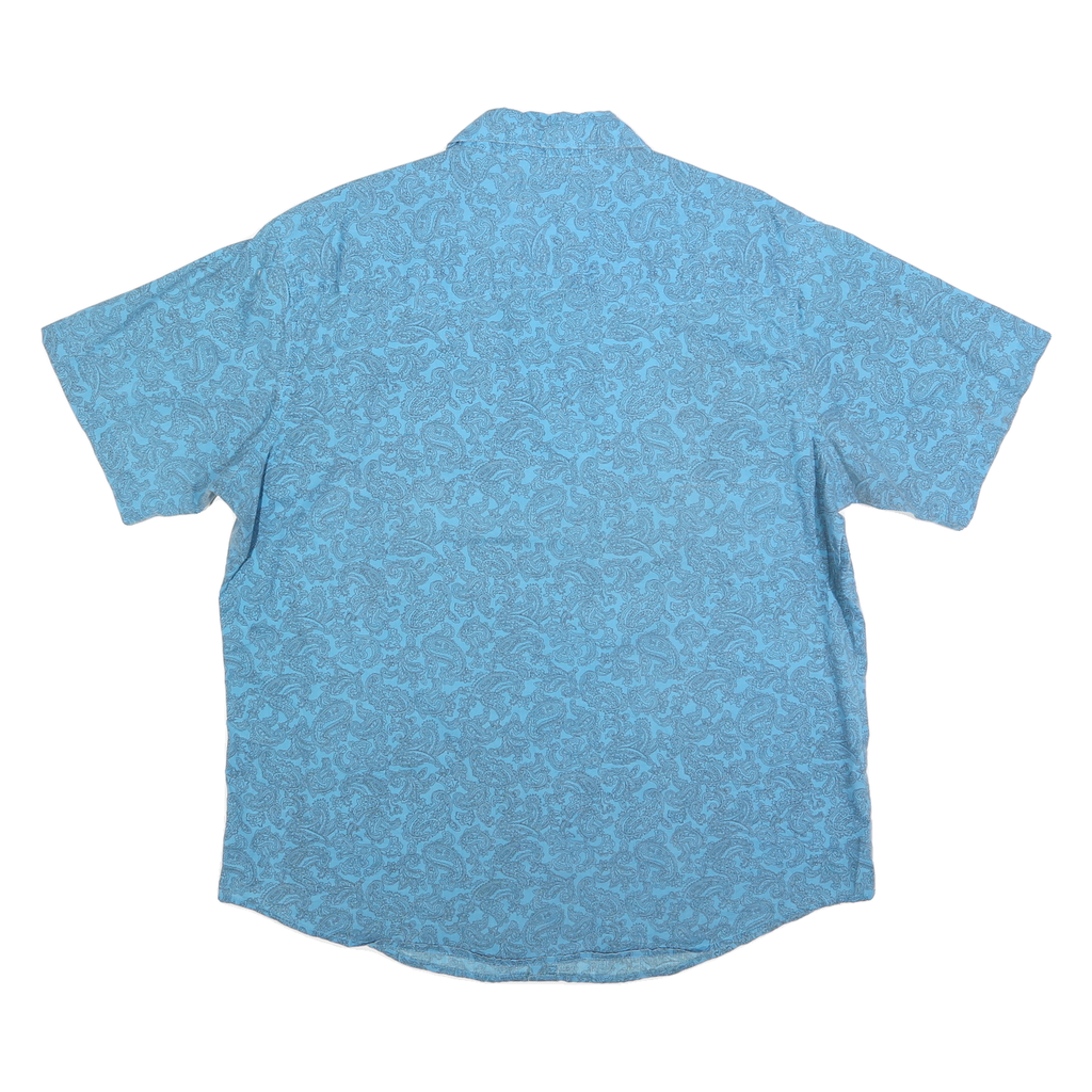 WRANGLER Mens Blue Paisley Print Shirt XL Cotton Blend Casual Short Sleeve